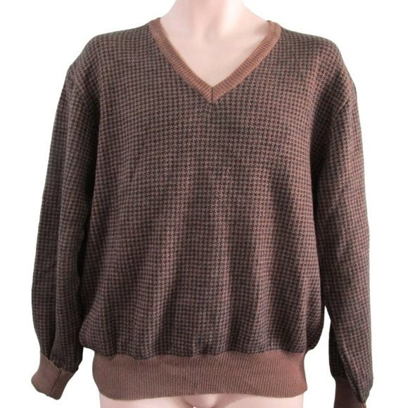 Vintage Nordstrom Black Tan Houndstooth Sweater Merino Wool Mens Lg Italy - Picture 11 of 16